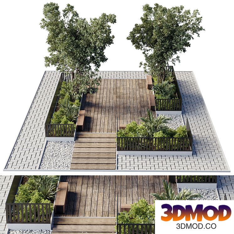 Urban Environment - Urban Furniture Bench with Plants Set 56