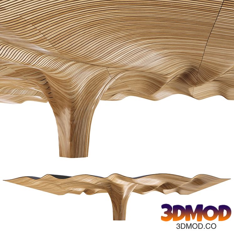 Wavy ceiling with bentwood column
