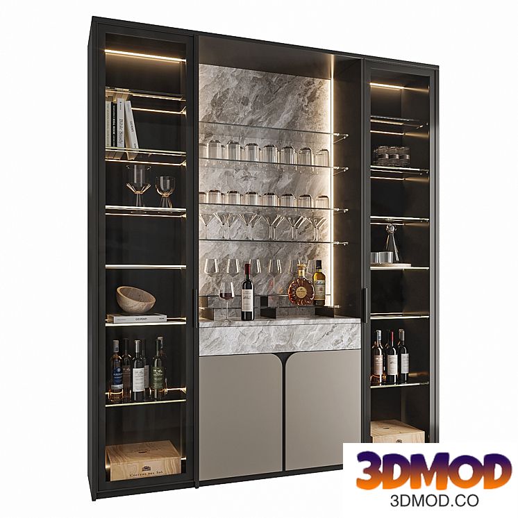 Wine Cabinet With Glasses & Decoration 002