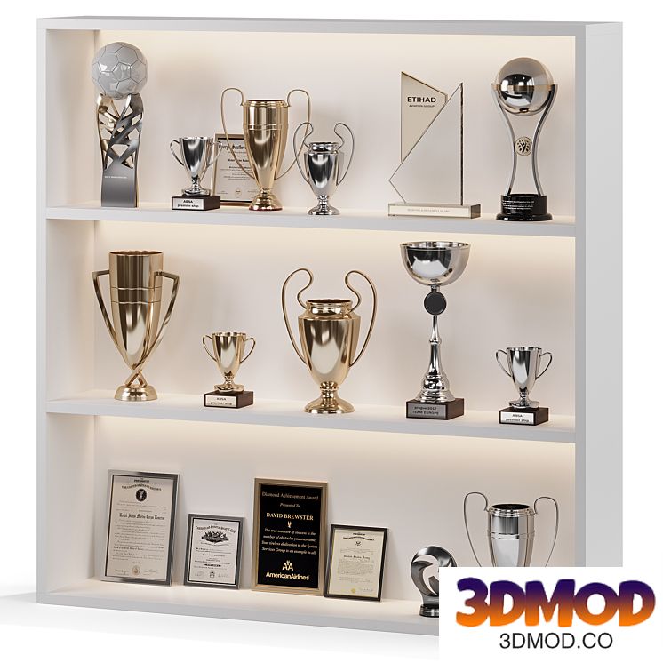 Shelf with awards and certificates