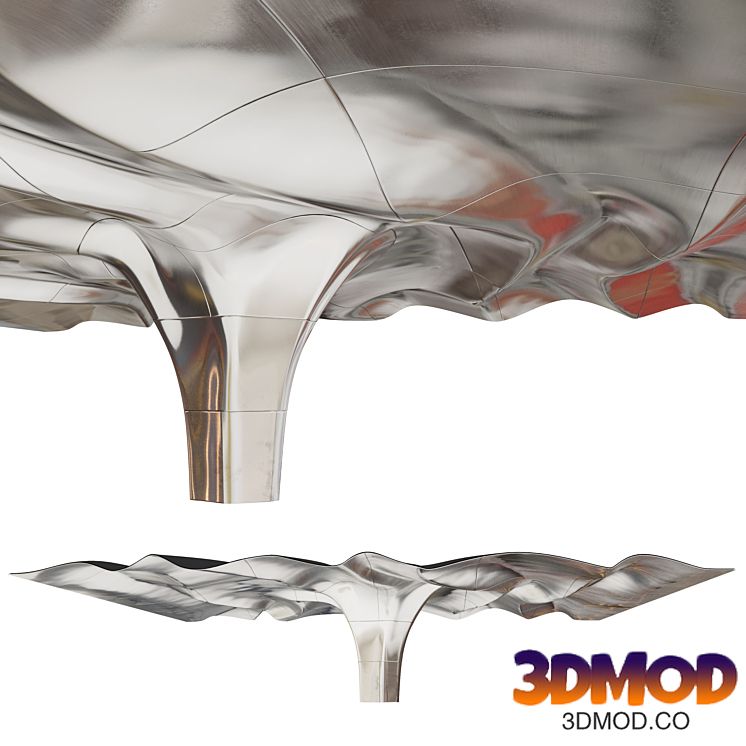 Wavy ceiling with column in three materials