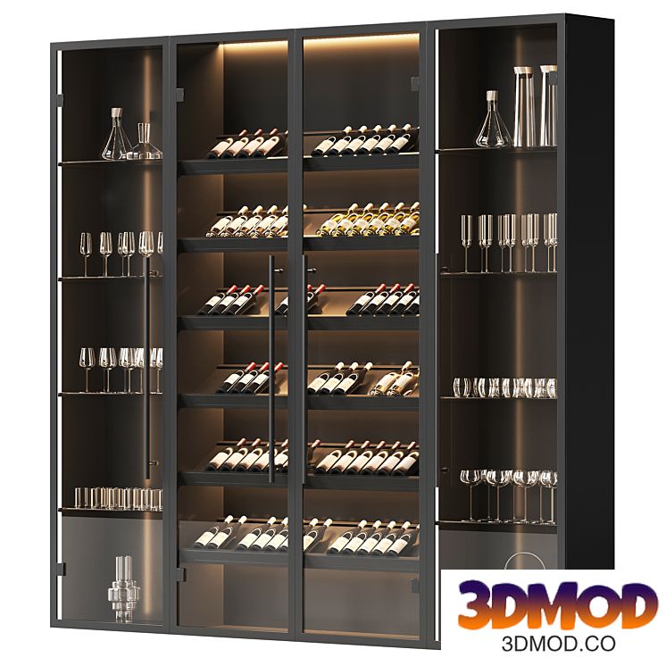 Wine cabinet with dishes and glasses
