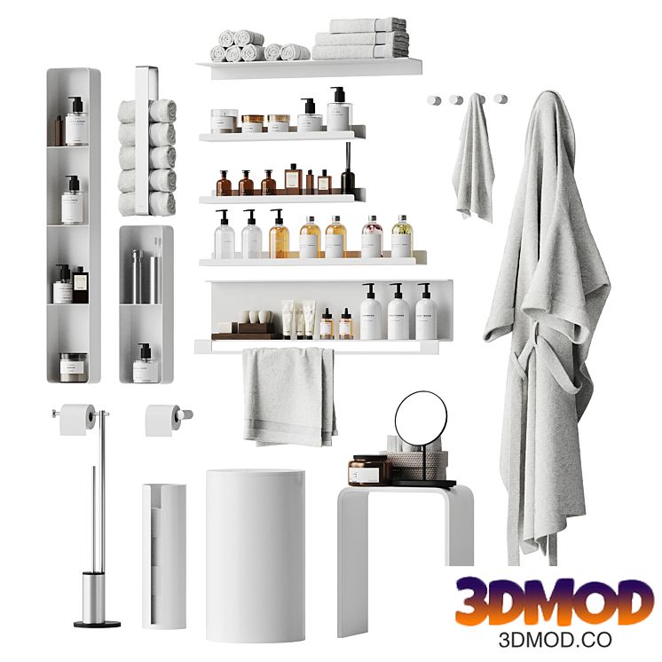 Bathroom decor with a set of different cosmetic products