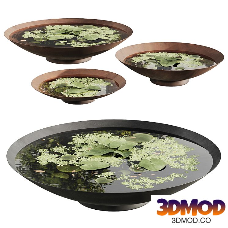 Garden ponds 01 black steel and corten steel bowls