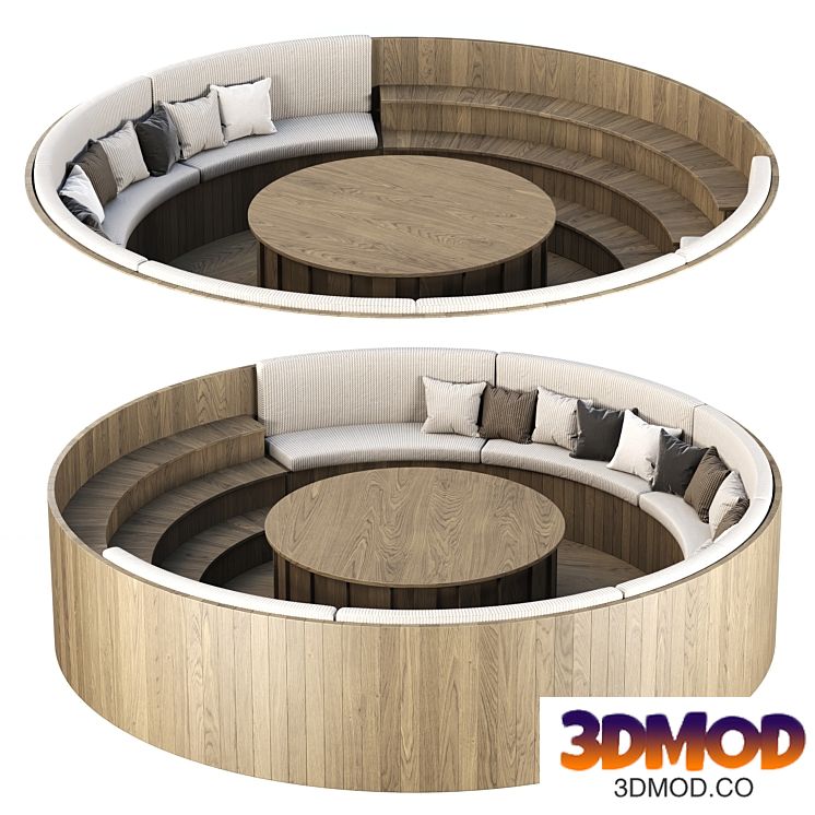 Wooden Round Garden Built-in Bench / Garden round loveseat
