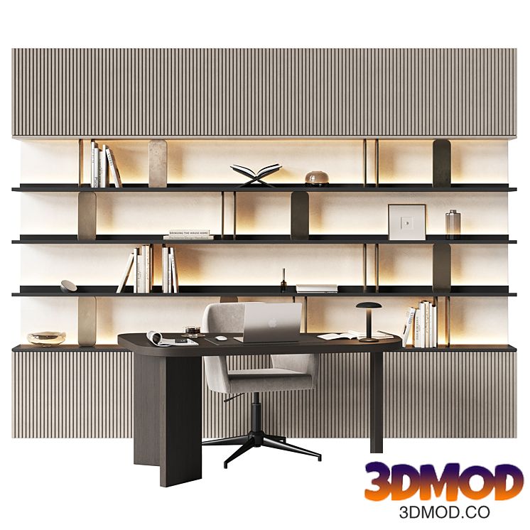 Workplace area with a shelving wall 2