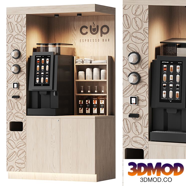 Coffee vending machine. Coffee to go. Self-service coffee shop. Vendor point 3