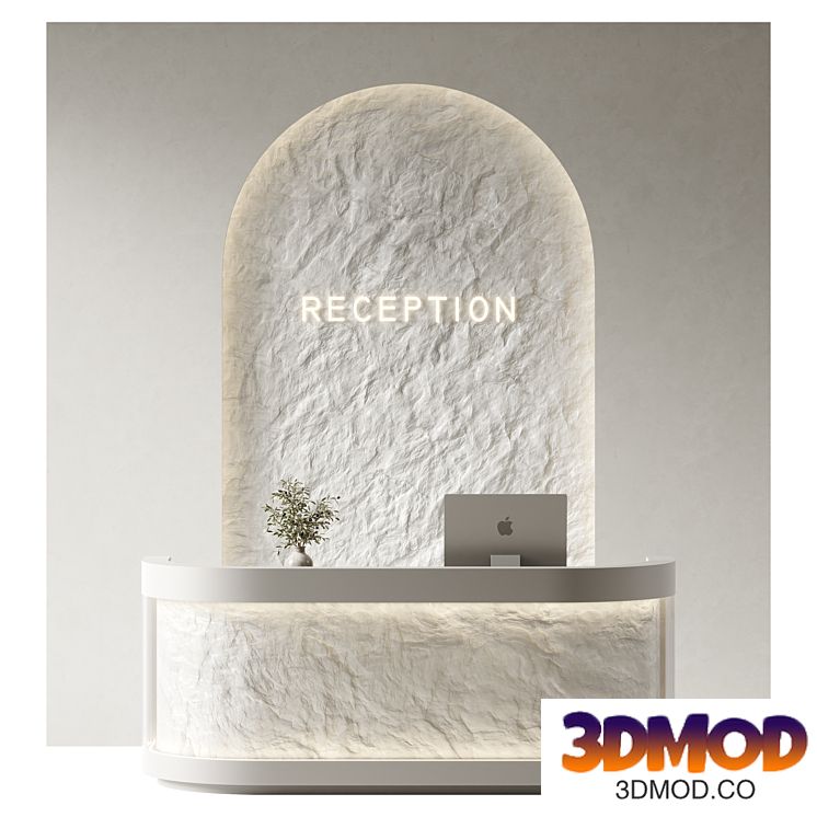 Minimalistic reception desk with a stone element