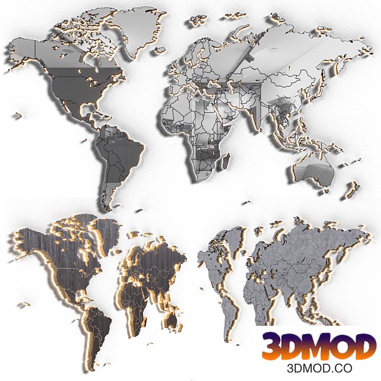 World map in 5 materials | 16k | PBR