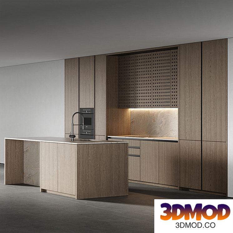 Minimalistic kitchen with wooden facades