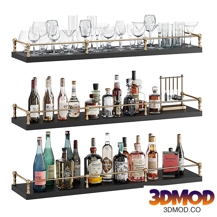 Bar shelves with bottles and glasses