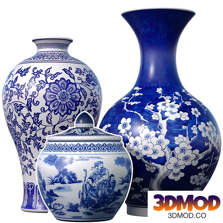 Chinese Style Porcelain Decorative Urn Vases for Home Decoration with Sakura Lotus Chinoiserie Pattern Set