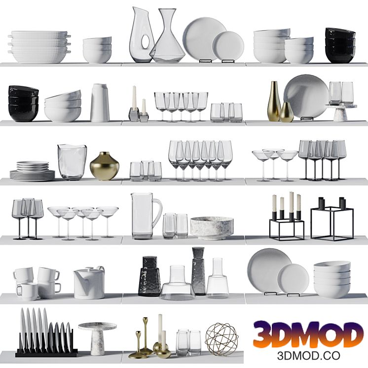 Set of dishes for decorating kitchen cabinets and display cases_1