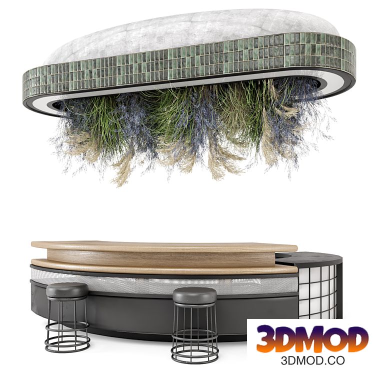 Reception Desk With Hanging Plants_Set 2727
