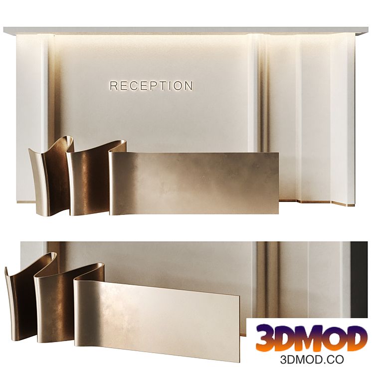 Reception desk in the form of a metal ribbon