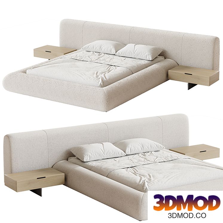 Tammy Boucle Bed Frame Contemporary Curved Design with Wide Headboard