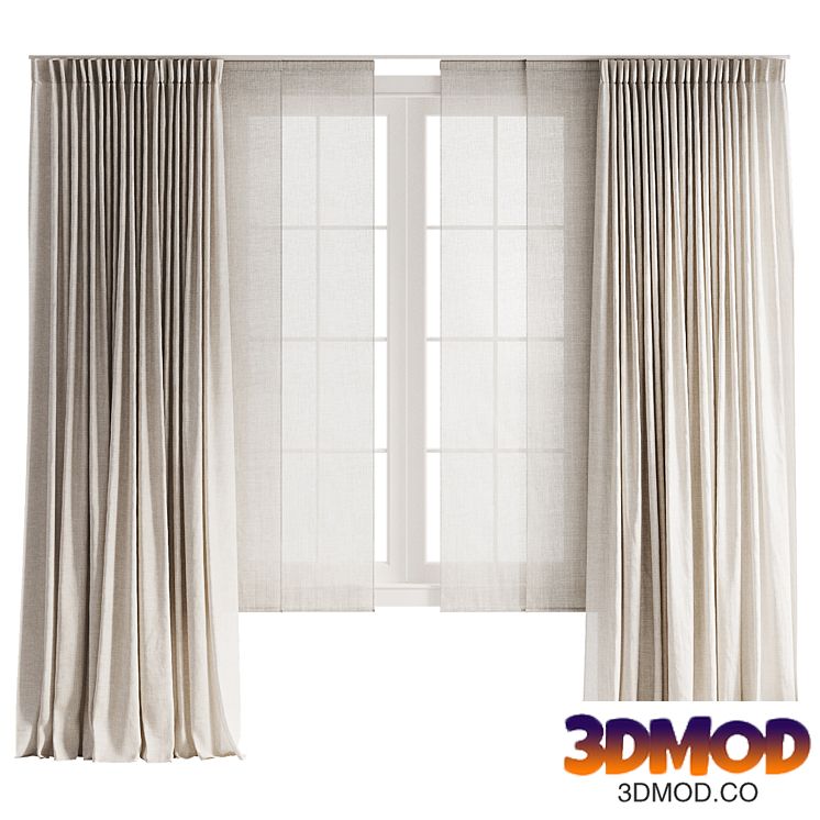 Pinch Pleat Linen Curtain with Panel Shade