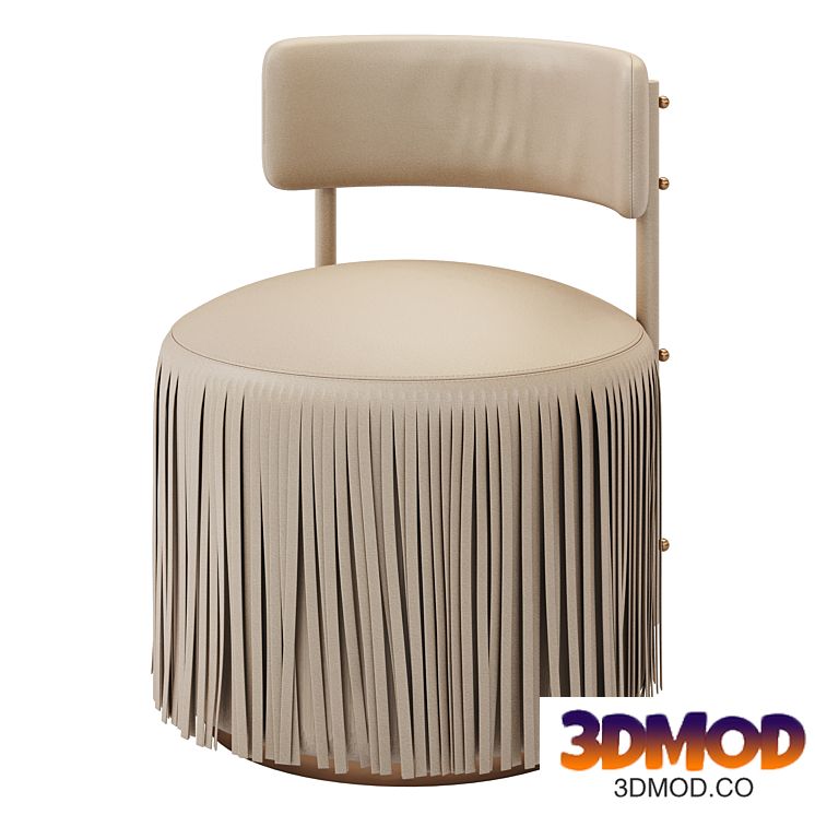 Nerissa Leather Fringe Chair in Cream-Stone Leather