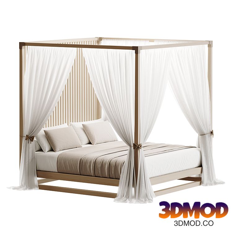 Light striped bed with canopy