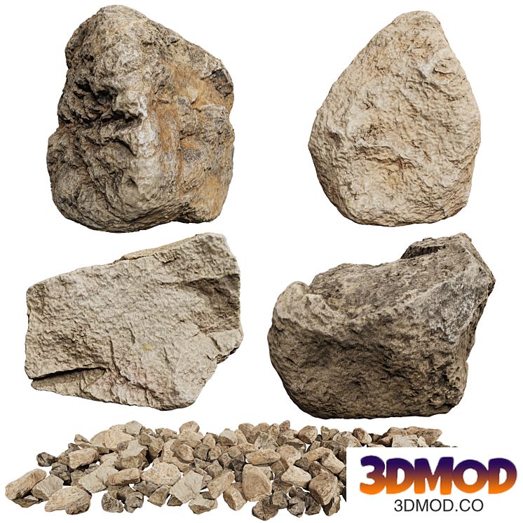3D Scanned Stone 04 - high poly - low poly