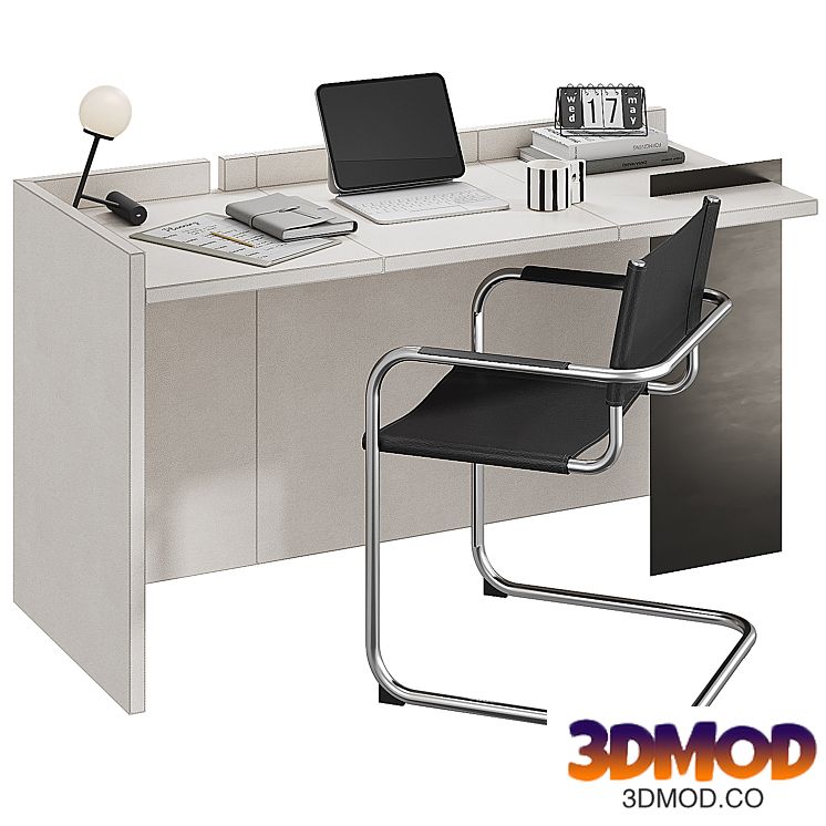 Malaparte desk by designer Stеphane Parmentier and WInset chair with decor