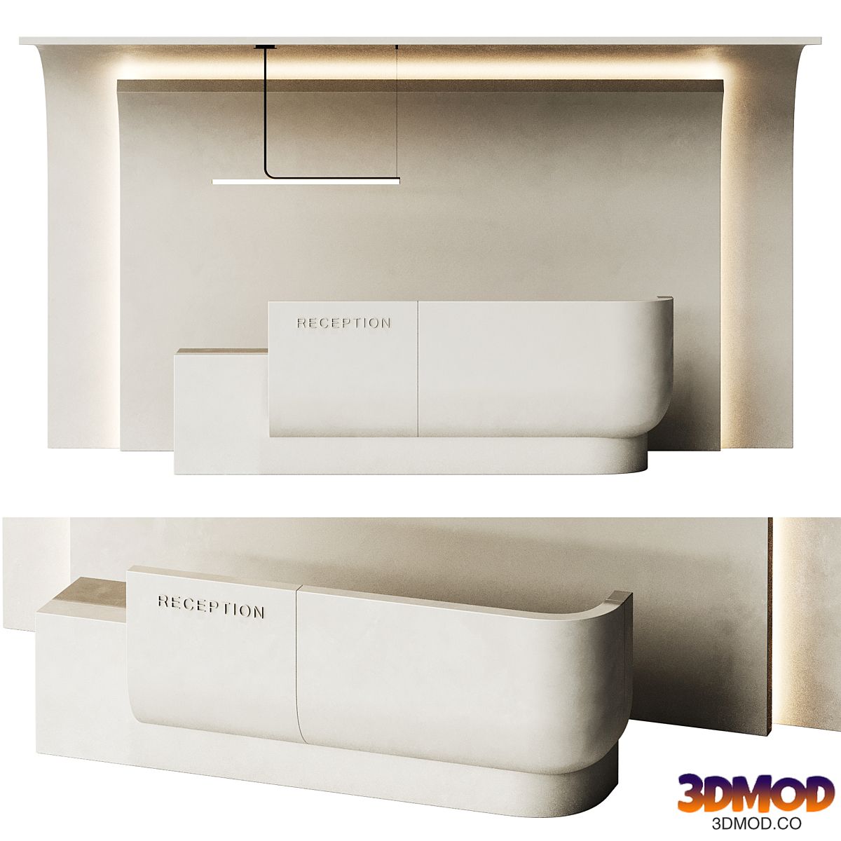 Reception desk made of curved combined shape