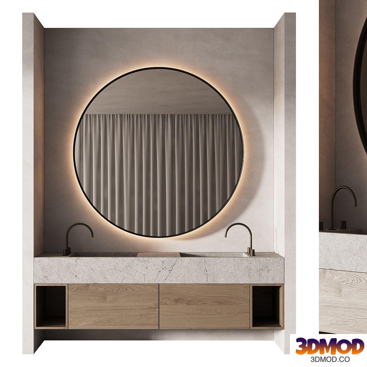 506 bathroom furniture 12 japandi with round mirror