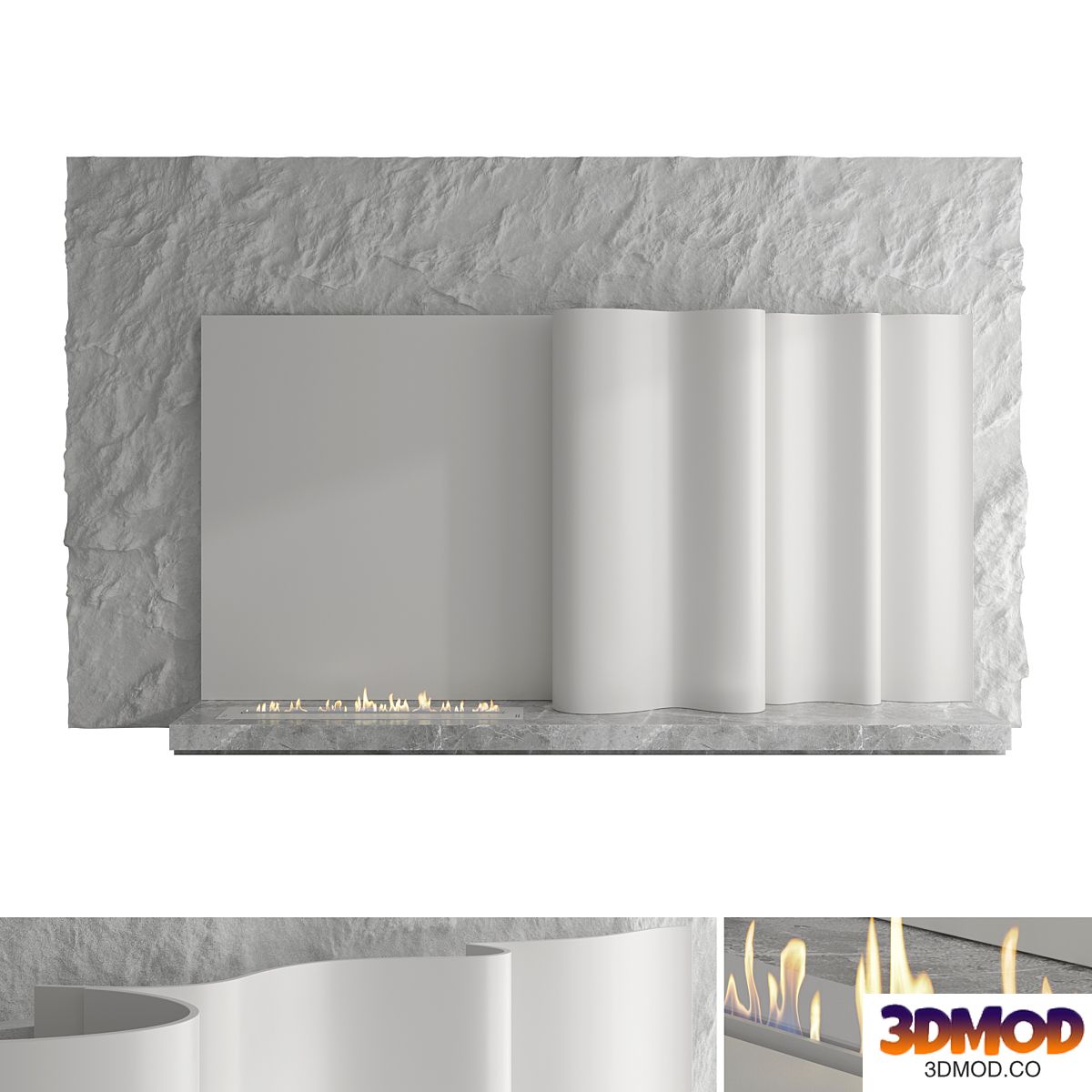 Decorative wall with fireplace set 58