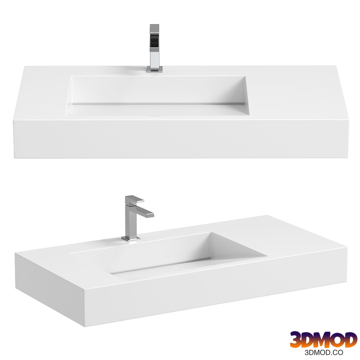 Wall-Hung Stone Resin Rectangle Bathroom Ramped Sink in Matte White