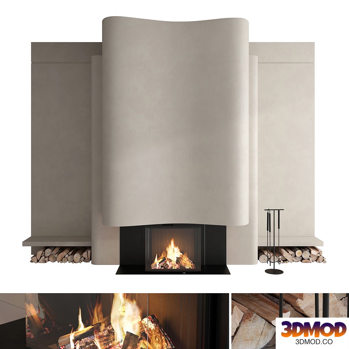 Decorative wall with fireplace set 59