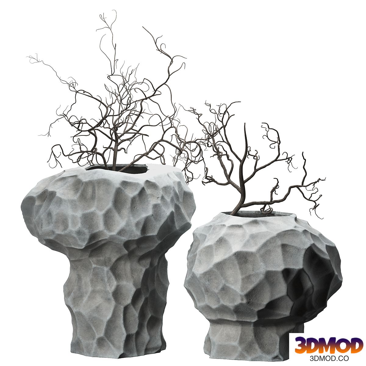 Ceramic vases with curly branches