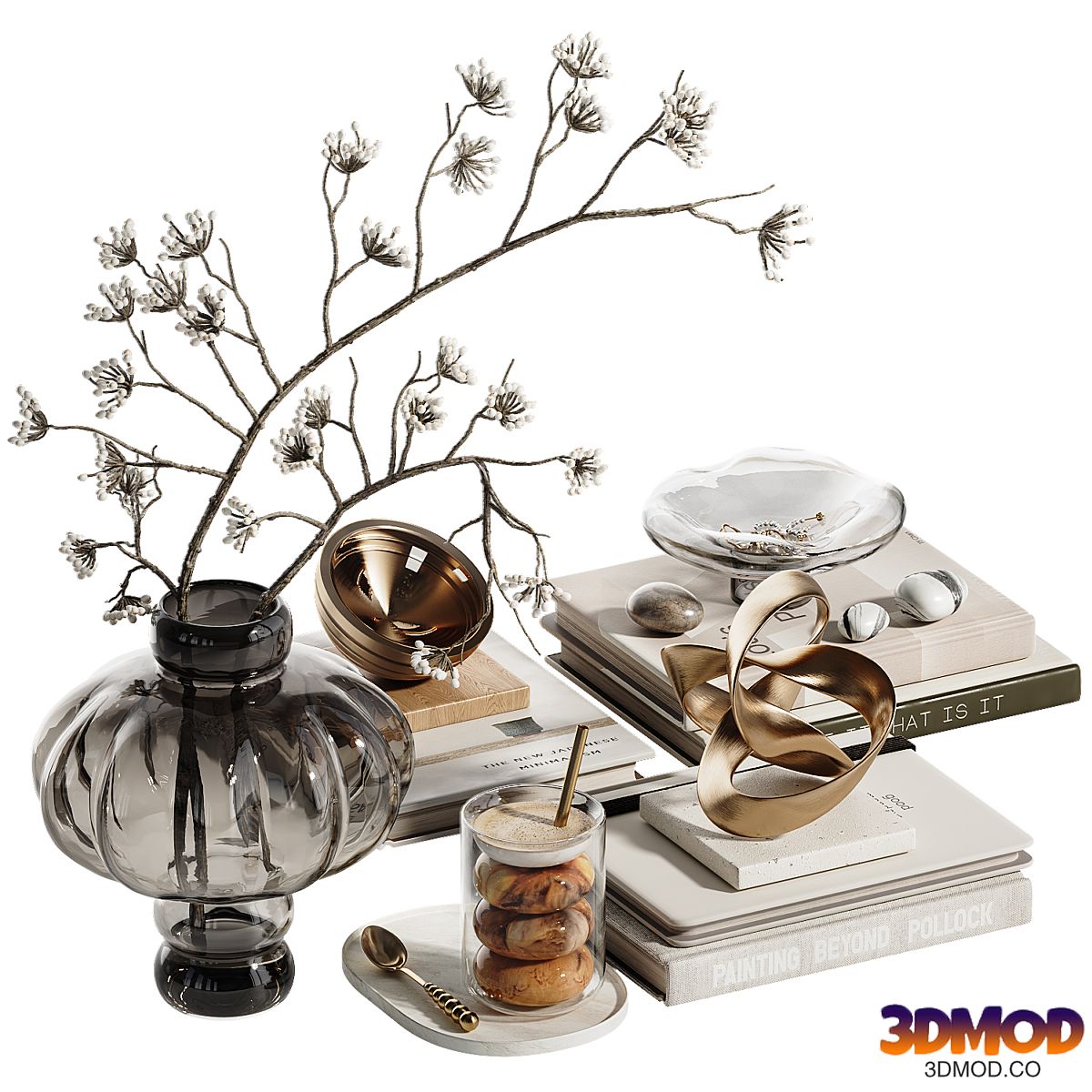 Decor set with branches in glass vase