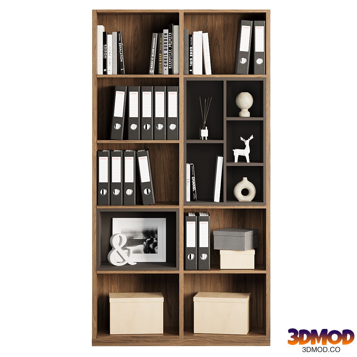 Home office shelving with decor
