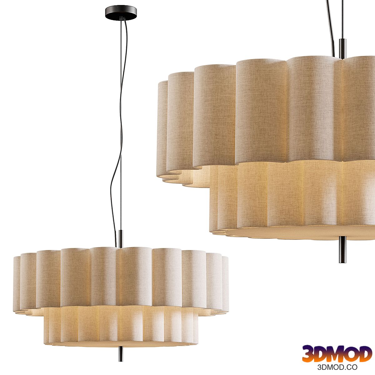 Folia large scalloped natural linen pendant