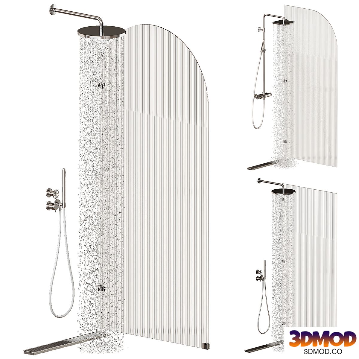 Set of fluted glass shower screens