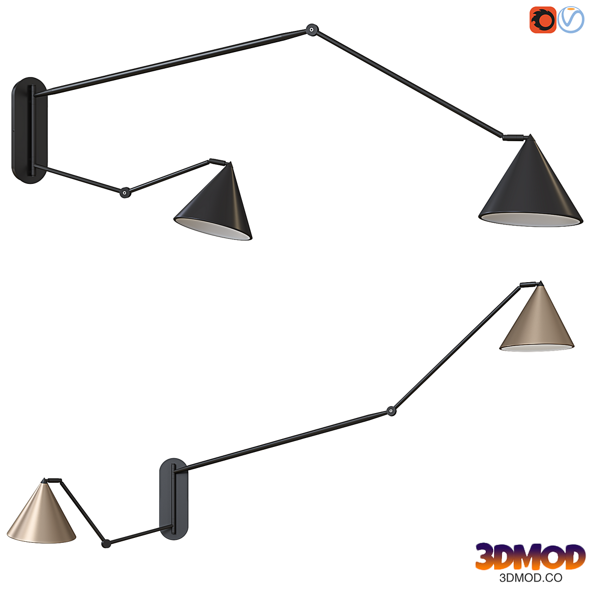 Fixture on a hinge with two sconces XL, Moke AM.PM