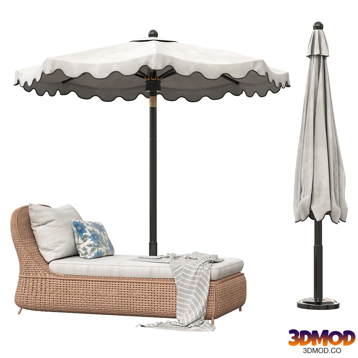 Scalloped umbrella and westport chaise