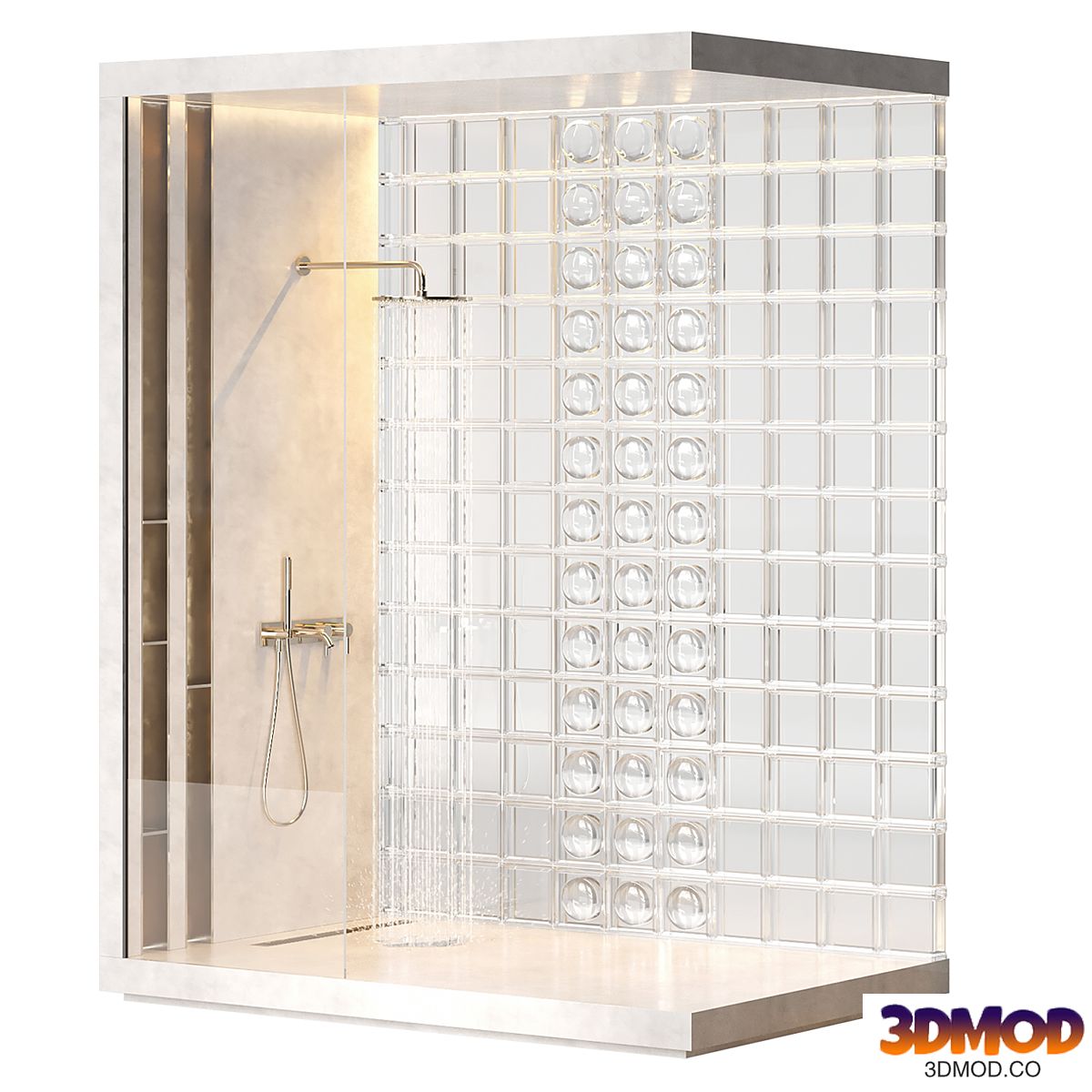 Shower set with glass blocks wall and Fantini Nostromo 03