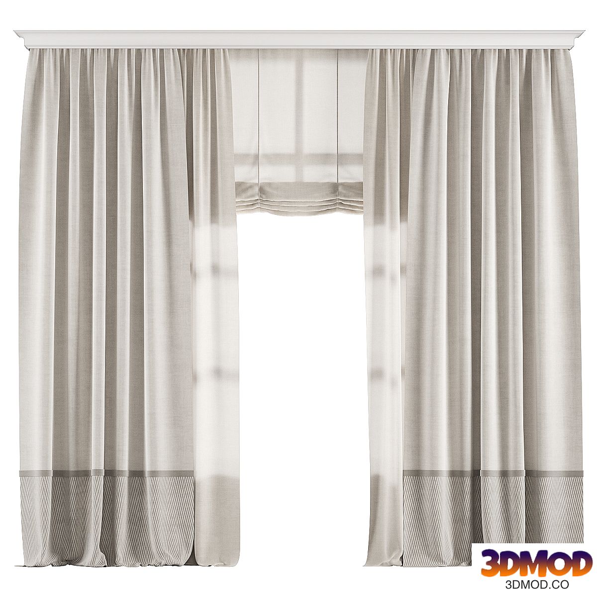 Curtains with tulle and Roman curtain 006 KM