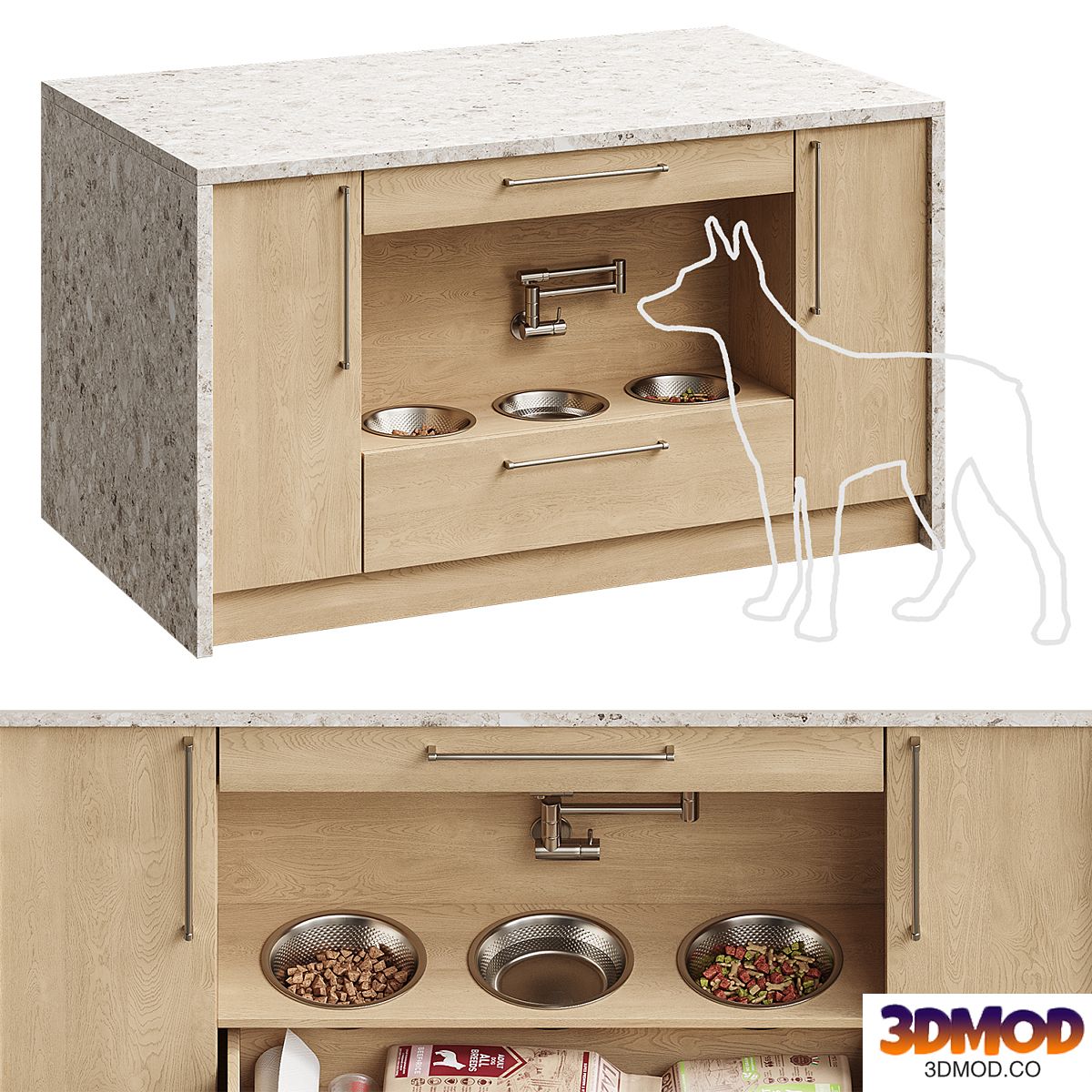 Pet feeder in the island