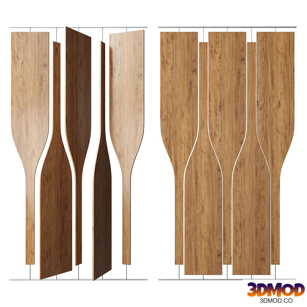 Sliding wooden partition on guides