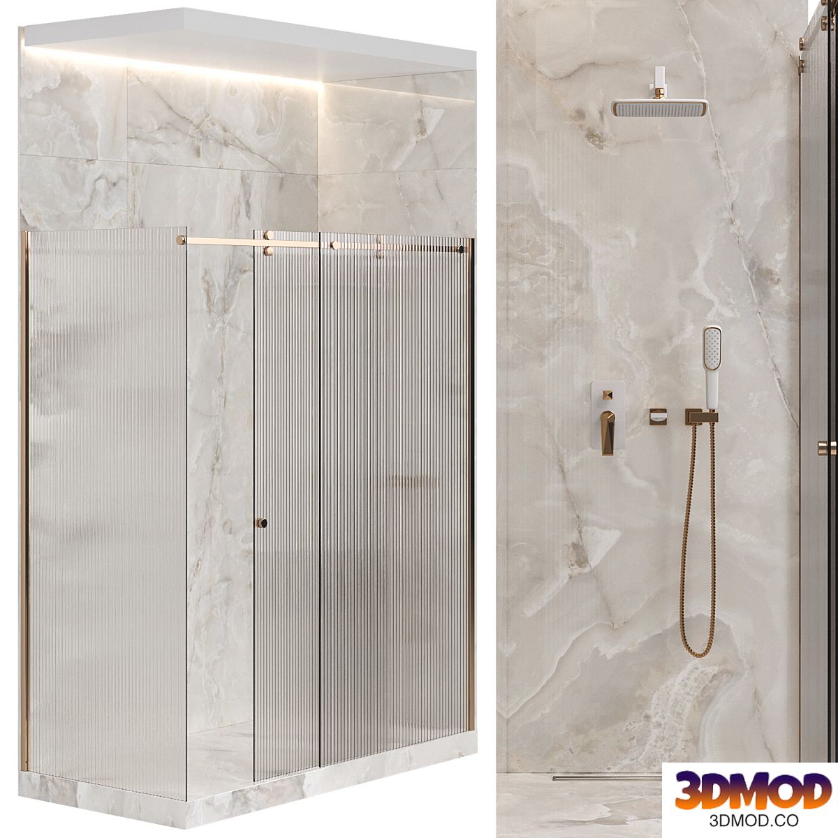 Shower enclosure 03 with ribbed glass