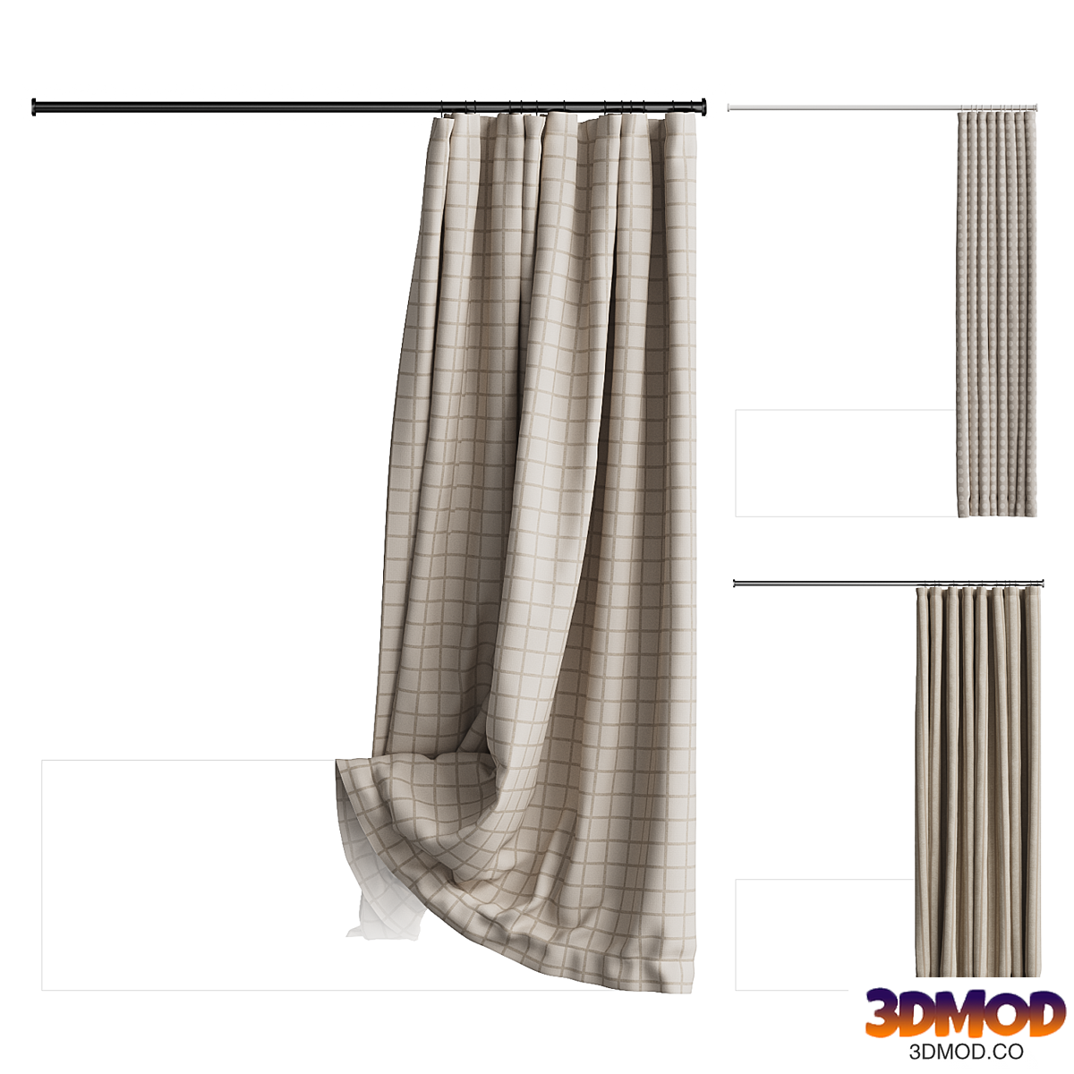 Shower curtain with rod and geometric patterns