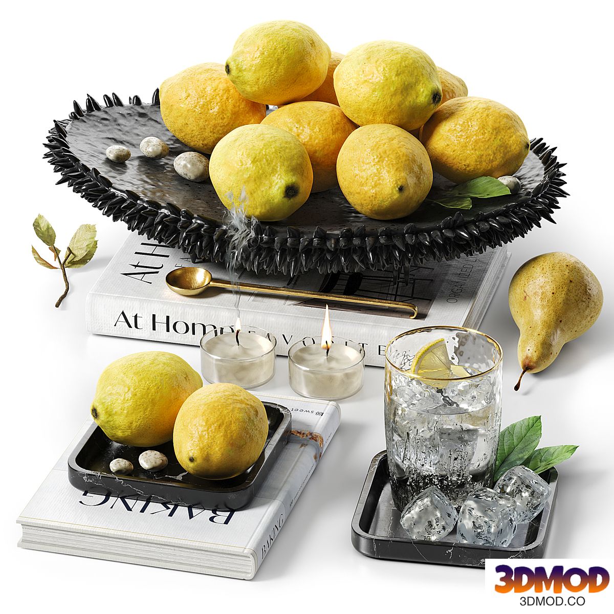 Decor set bowl - plate, lemon, water, book ST06