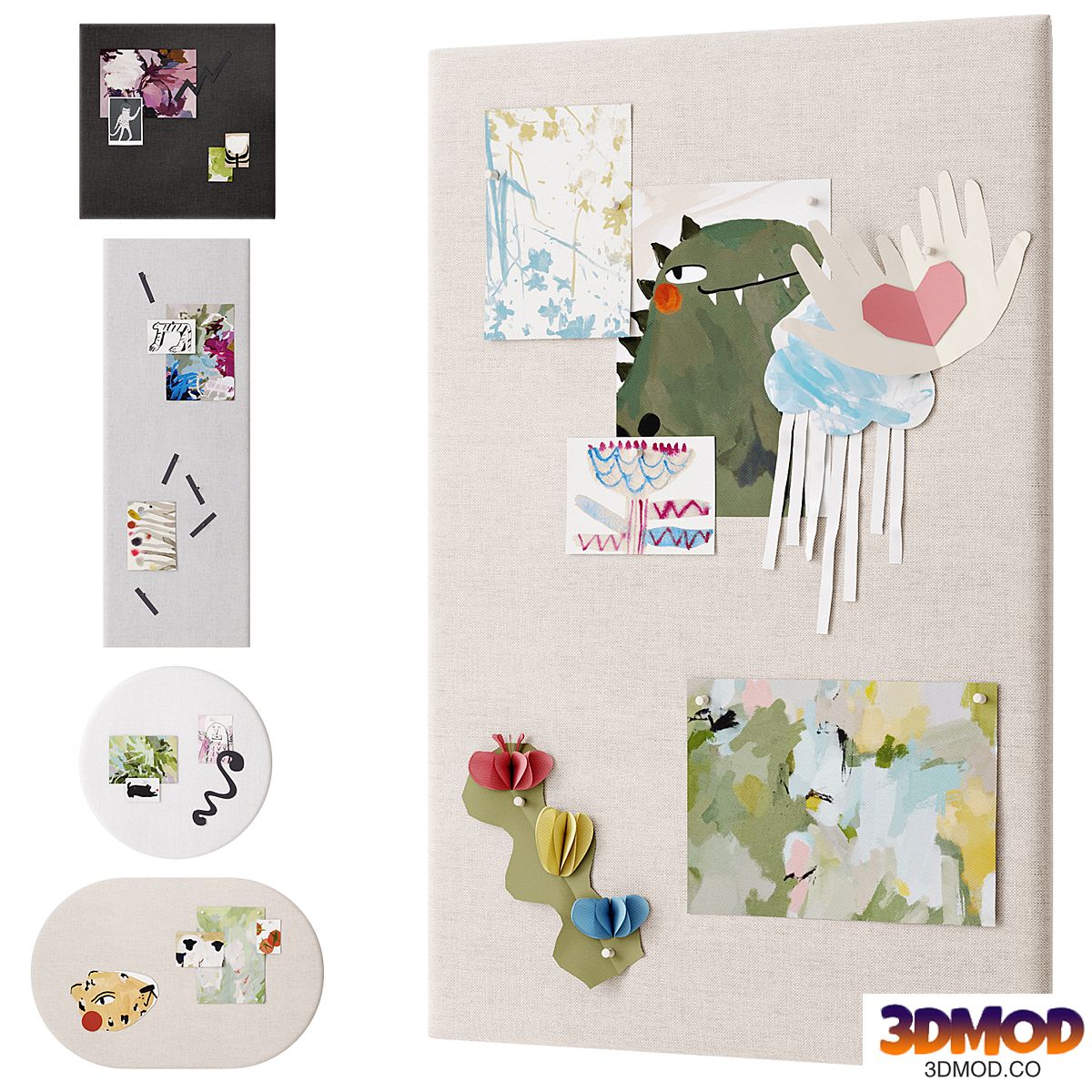 Pinboard with childrens drawings