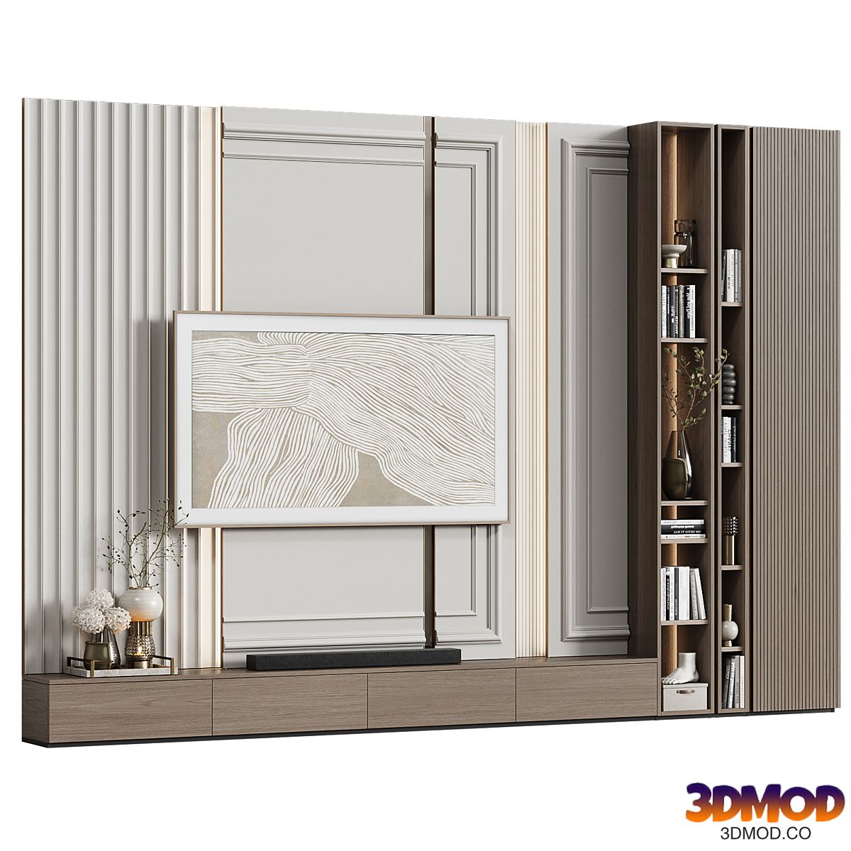 TV wall in modern classic style with decor 20