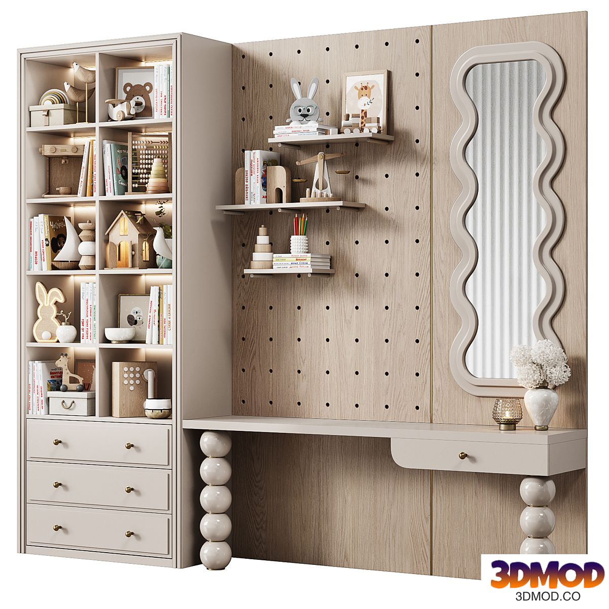 Childrens open wardrobe with desk, modular, modern, 25