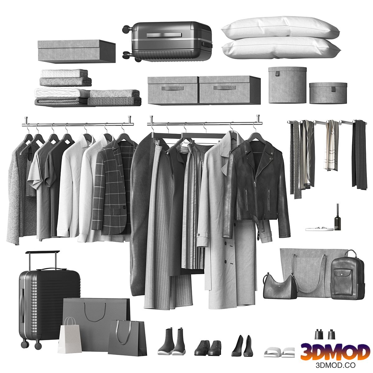 A set of clothes and accessories to fill a wardrobe or store and showroom 2