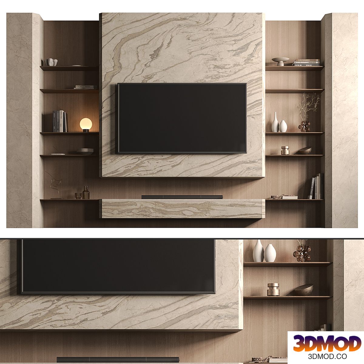 TV Wall Stone and Wood - Set 217