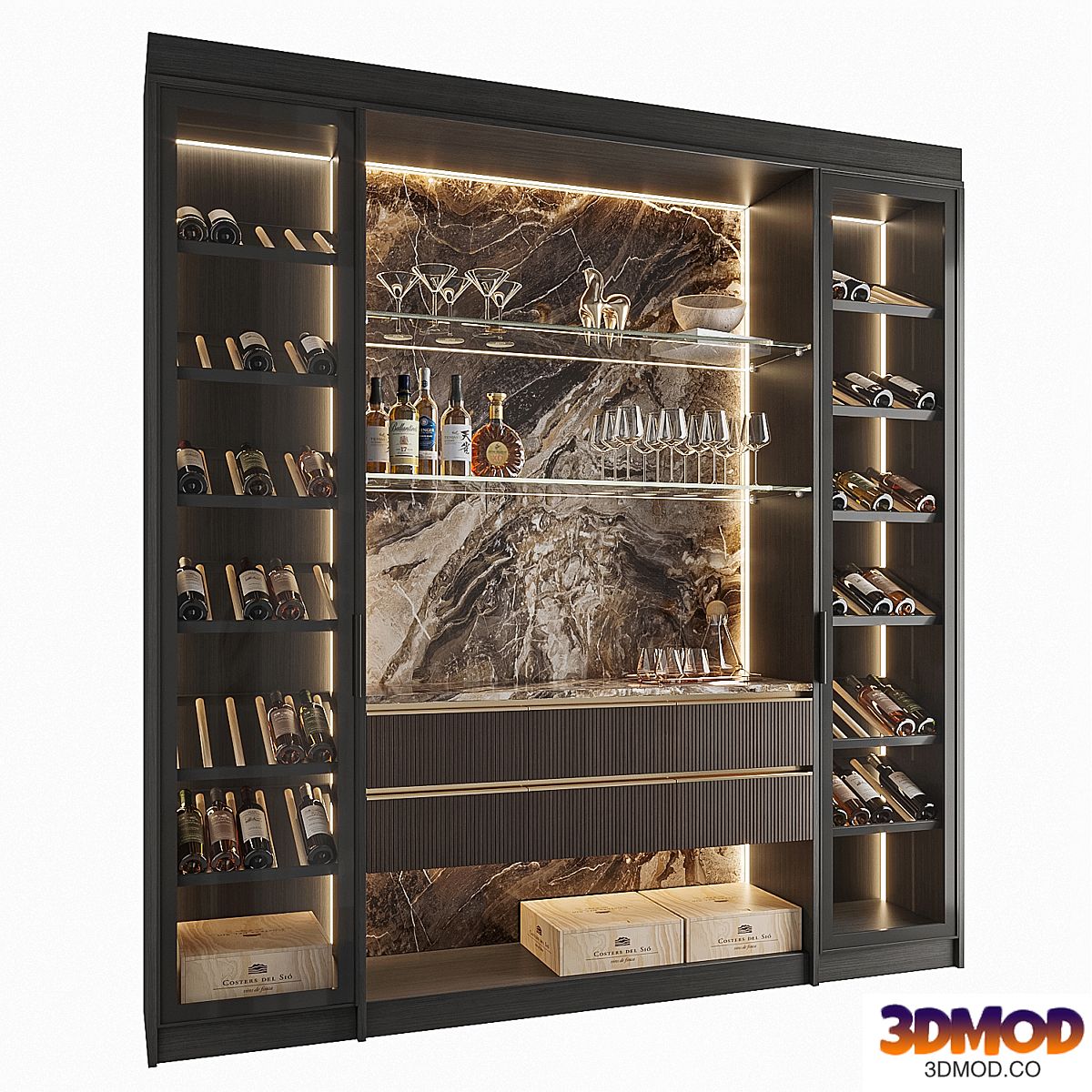 Wine Cabinet With Glasses & Decoration 005